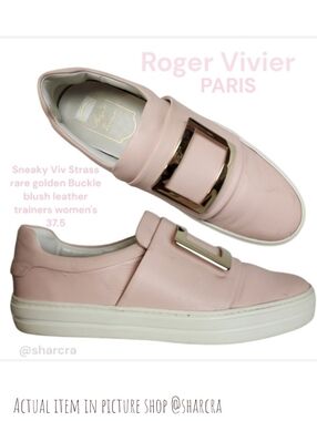 Roger Vivier Women Leather Sneaky Viv golden buckle blush pink slip on shoes 7.5